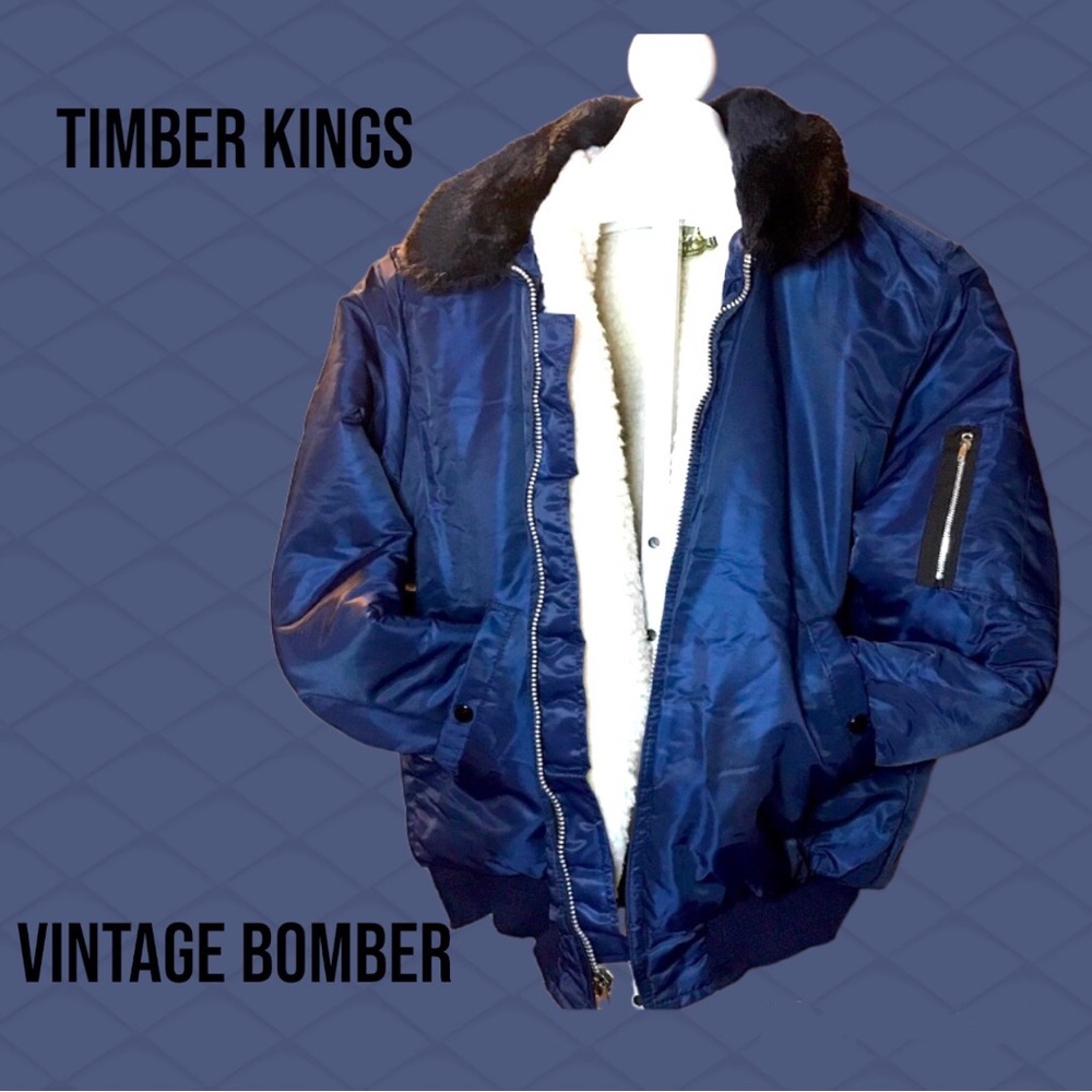 ❄️ Vintage Timber King Navy Blue Bomber Jacket, M ❄️